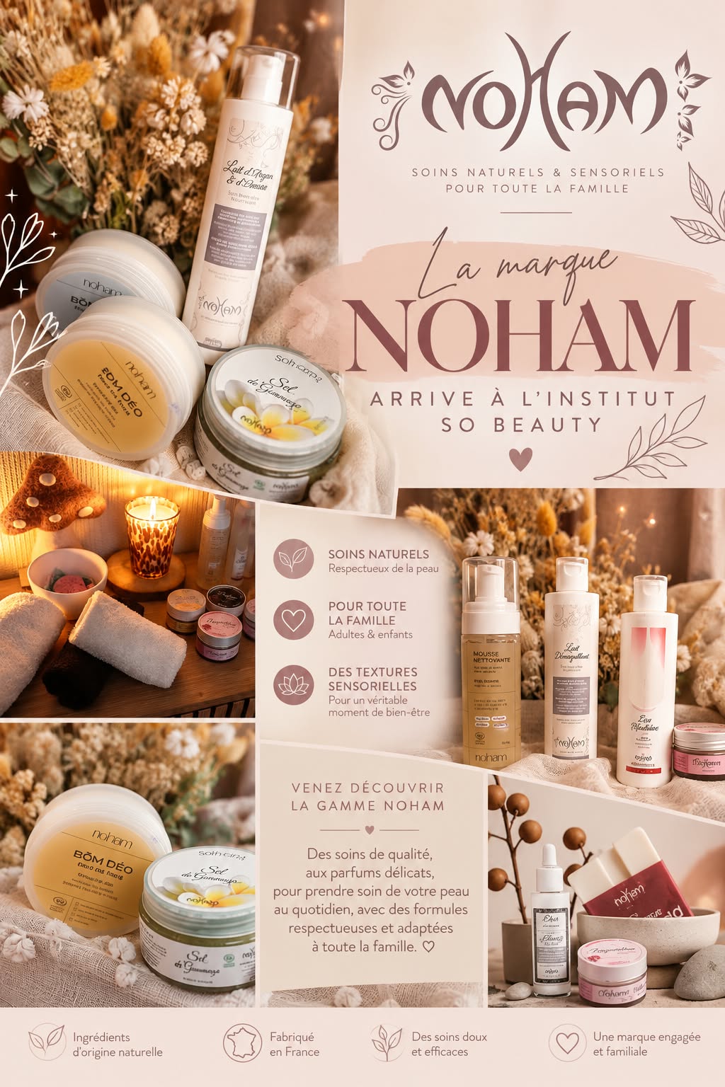 Produits de soin, fleurs séchées et bougies à l'institut So Beauty
